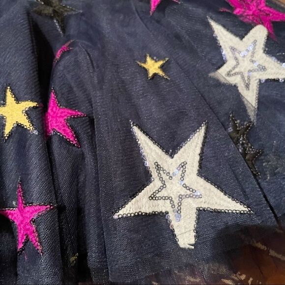 Hannah Banana Navy Blue Sequins and Multicolored Stars Tulle Layered Dress - Picture 3 of 11